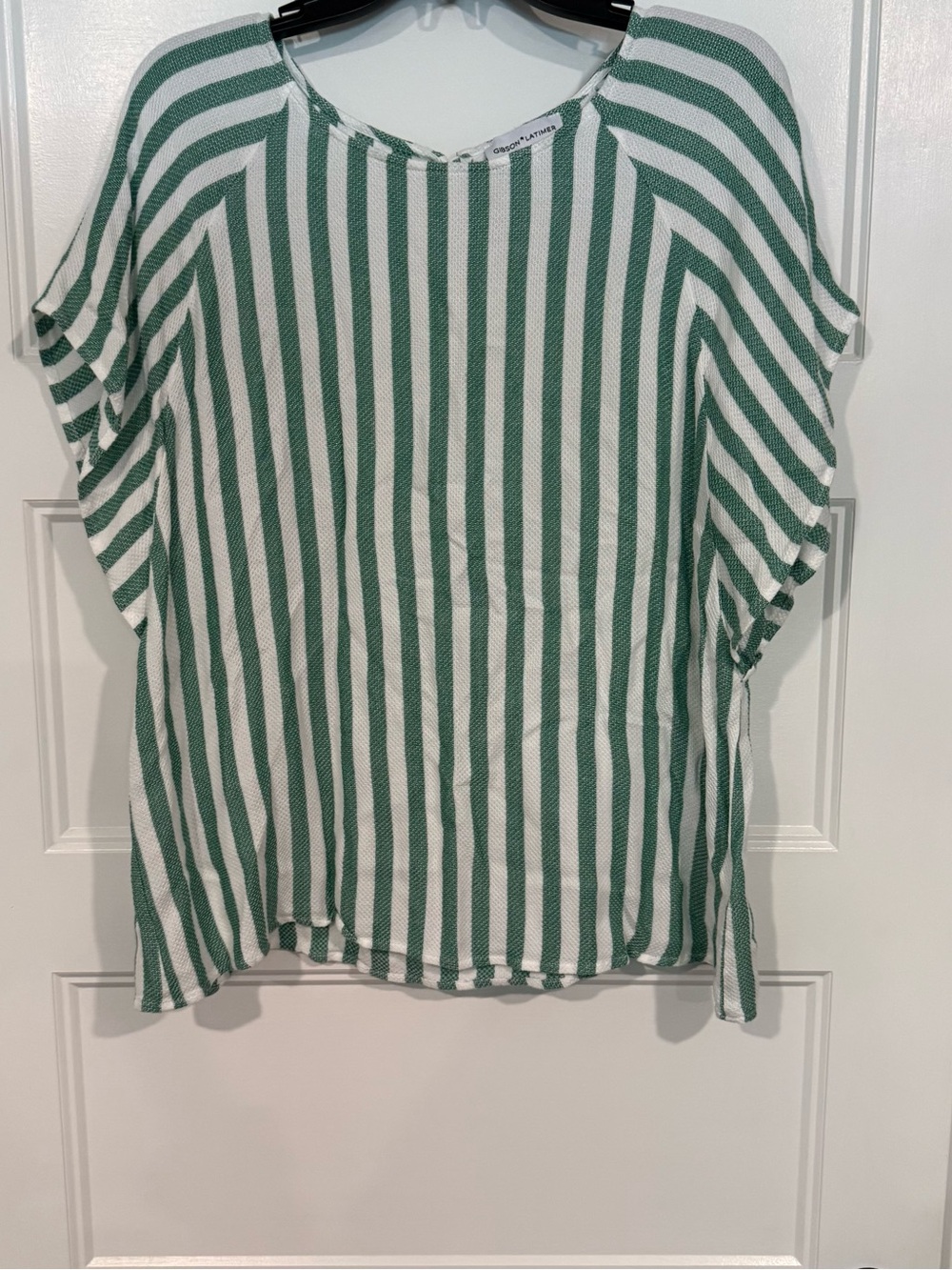 Gibson Latimer Green and White Striped Tunic Top